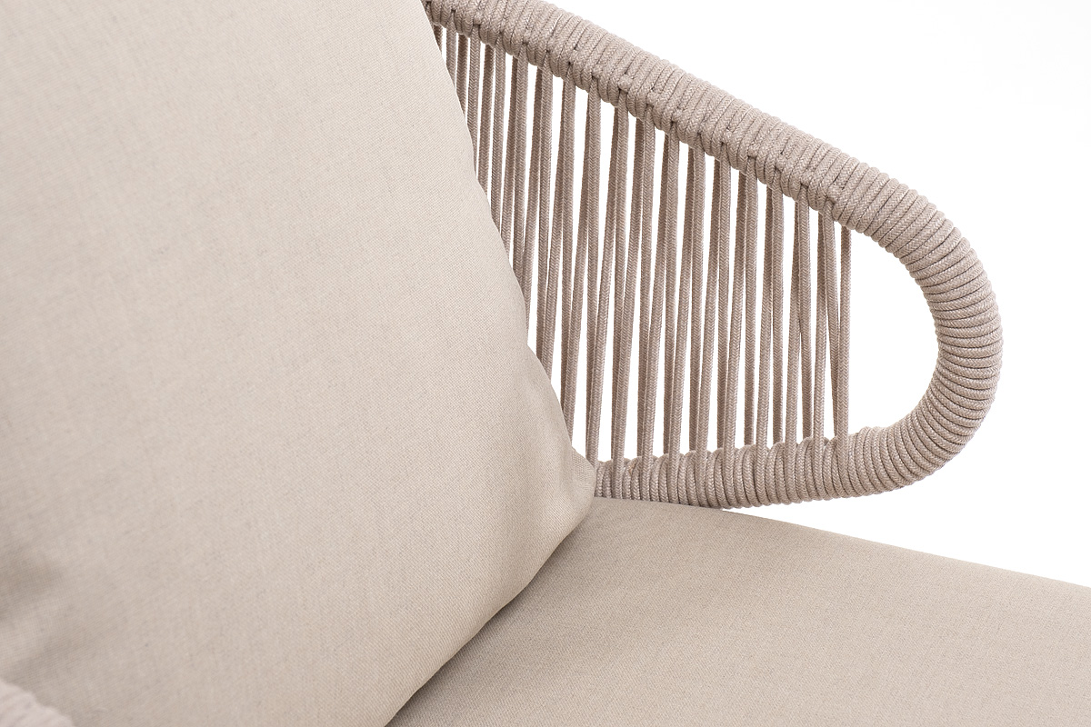 Милан кресло плетеное из роупа, каркас алюминий белый муар, роуп бежевый круглый, ткань бежевая 15052 фото 5