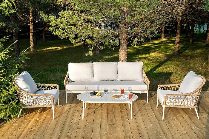 Лаунж-Зона Венеция 4SIS из искусственного ротанга, цвет соломенный фото 1