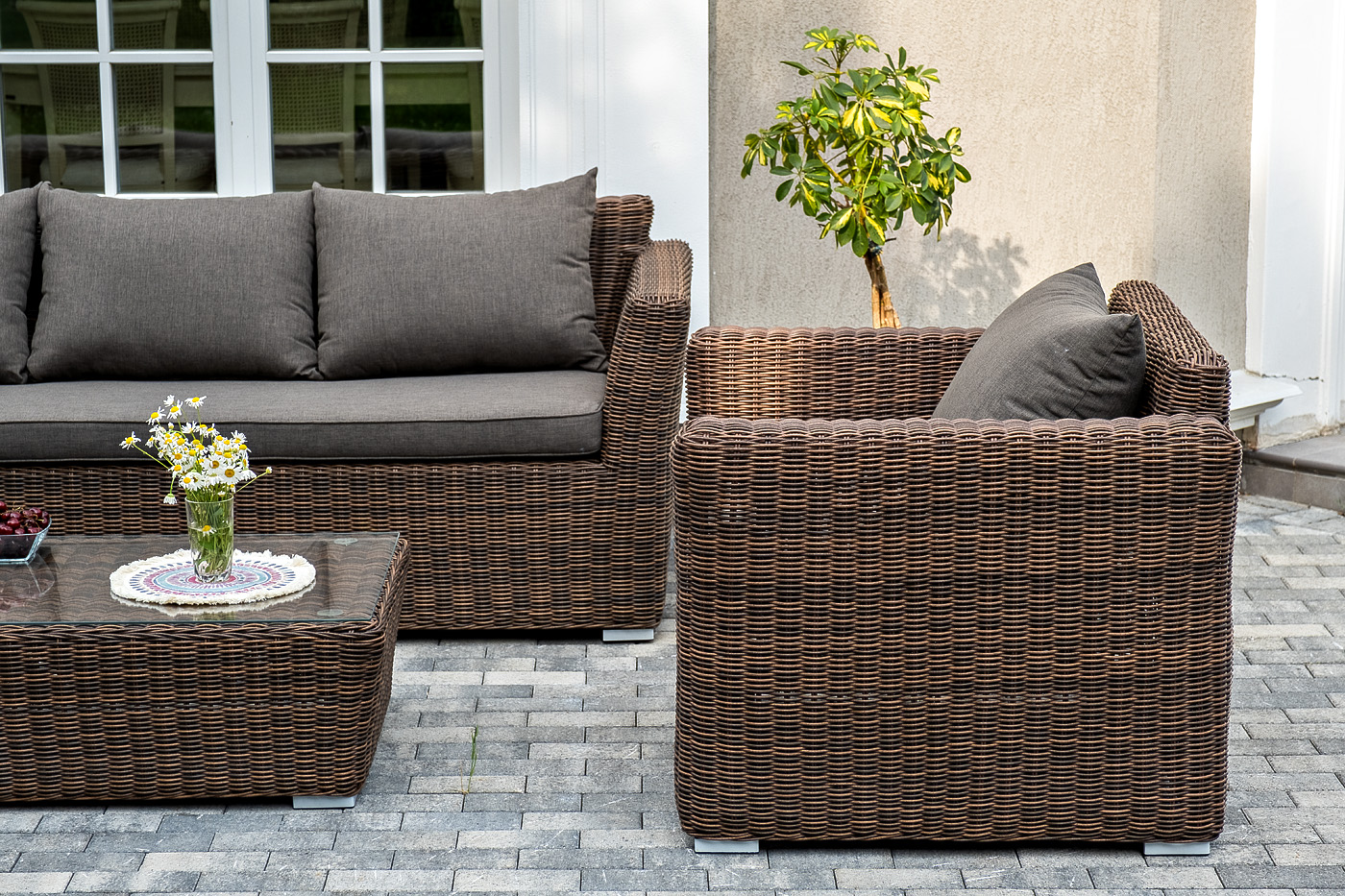 Капучино лаунж-зона из искусственного ротанга, цвет коричневый фото 4