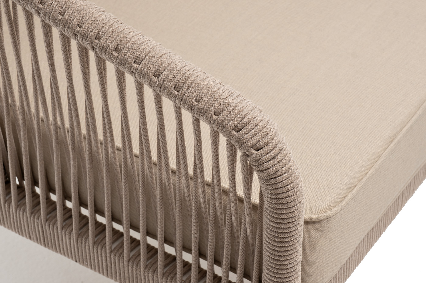 Канны правый модуль плетеный из роупа, каркас алюминий белый муар, роуп бежевый круглый, ткань бежевая 15052 фото 5