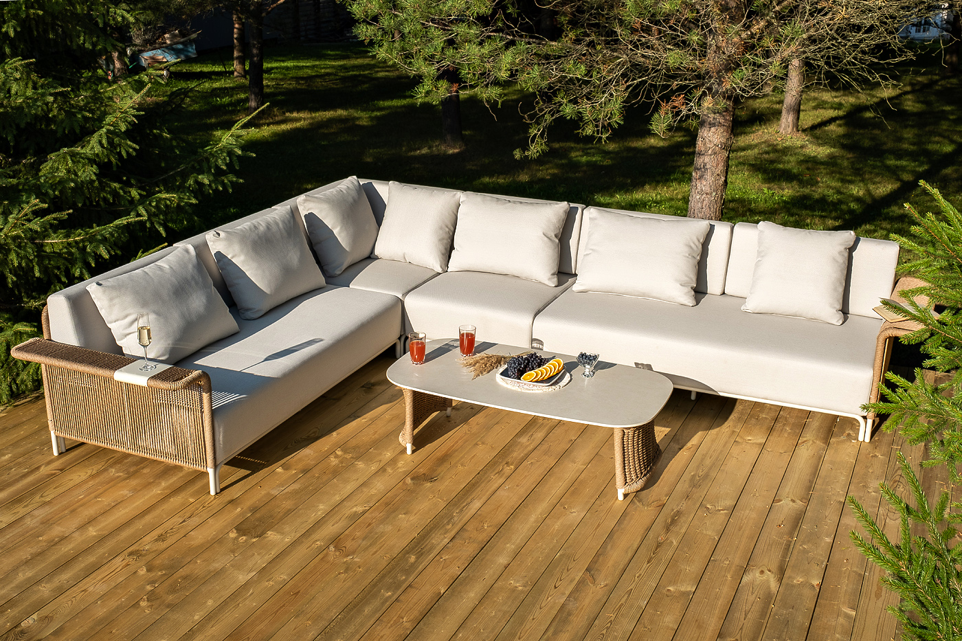 Мальдивы трансформирующаяся лаунж-зона из искусственного ротанга, цвет соломенный фото 3