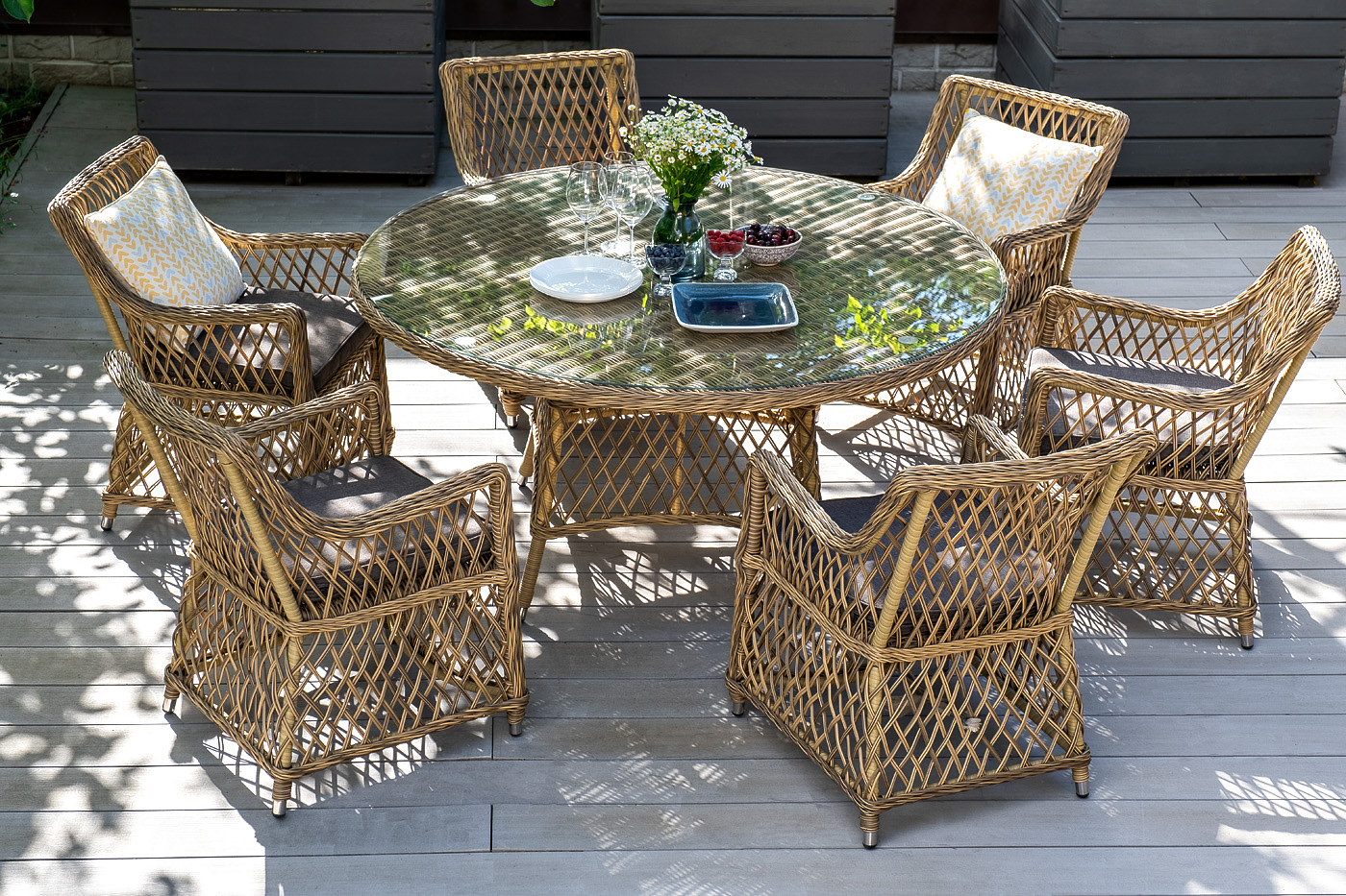 Эспрессо плетеный круглый стол, диаметр 150 см, цвет соломенный фото 7