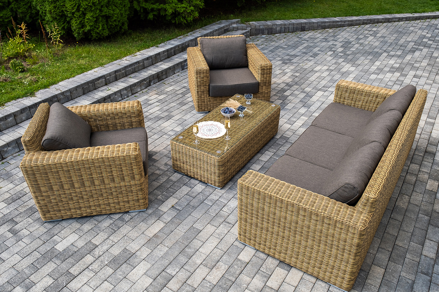 Боно лаунж-зона из искусственного ротанга, цвет соломенный фото 4