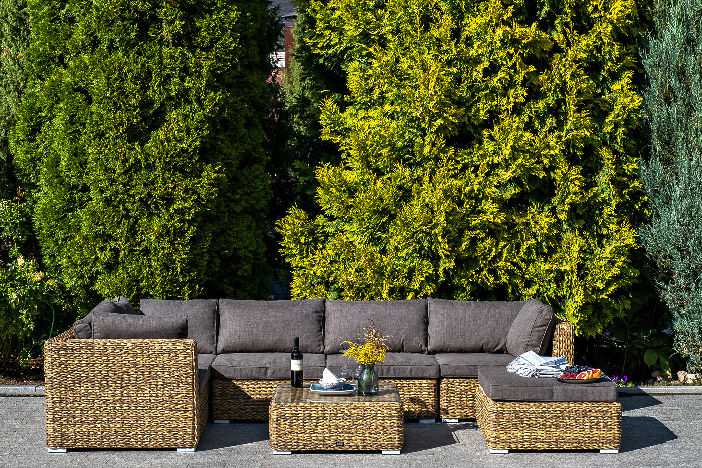 Лунго трансформирующаяся лаунж-зона из искусственного ротанга (гиацинт), цвет соломенный фото 6