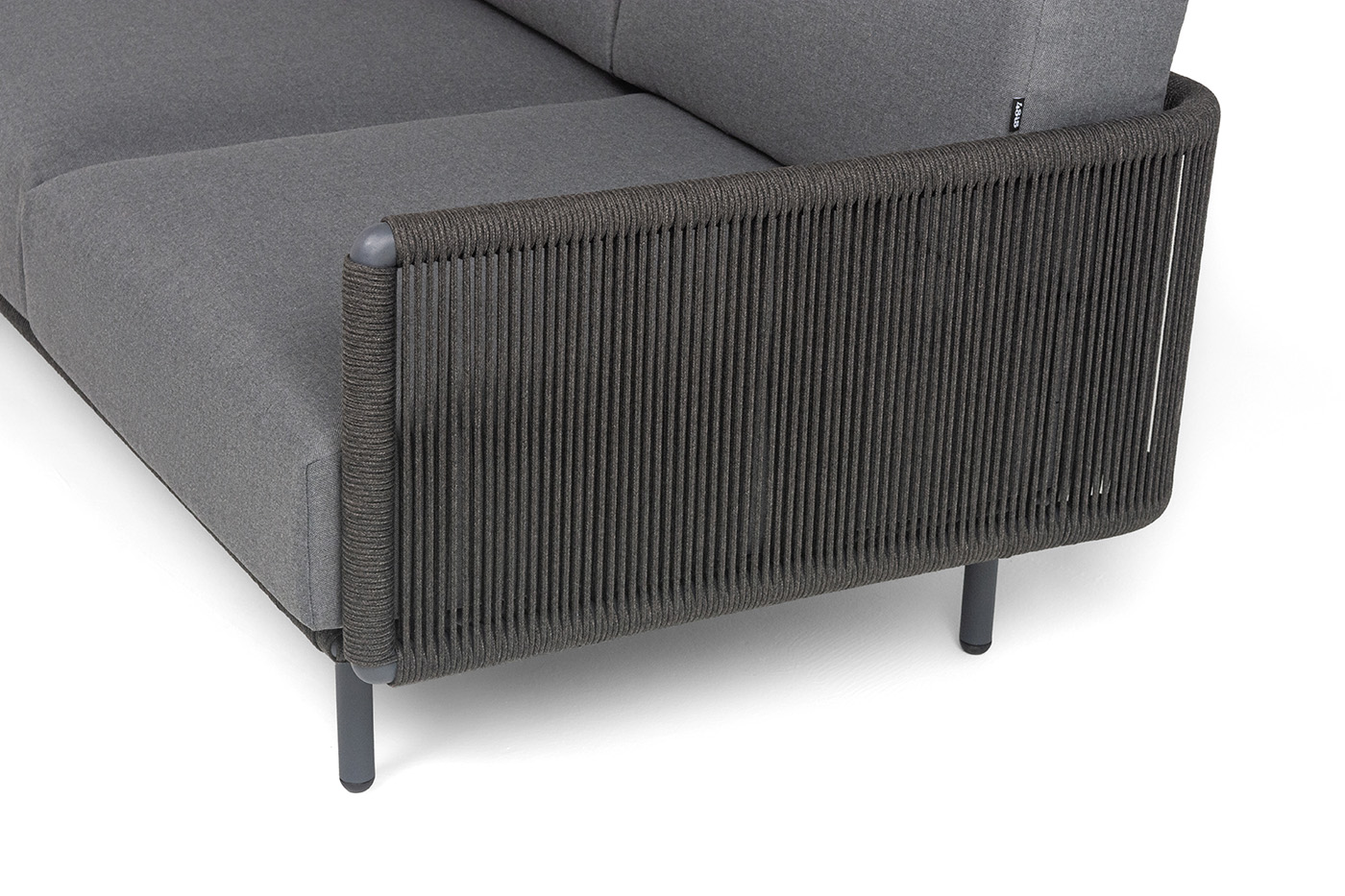 Джелло диван 3-местный плетеный из роупа, каркас алюминий темно-серый (RAL7024) муар, роуп темно-серый круглый, ткань темно-серая 027 фото 6