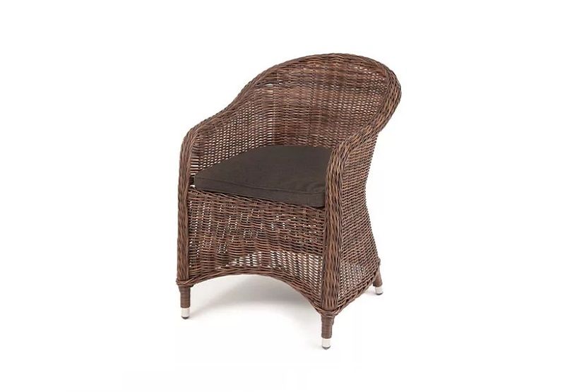 Плетеное кресло Равенна 4SIS из искусственного ротанга, цвет коричневый с темно-серой подушкой фото 1