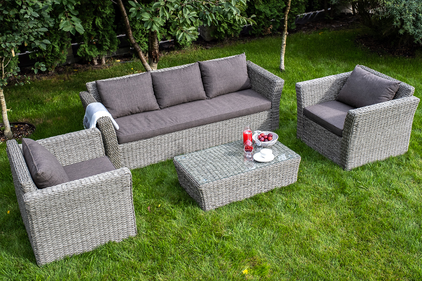 Капучино лаунж-зона из искусственного ротанга (гиацинт), цвет серый фото 2