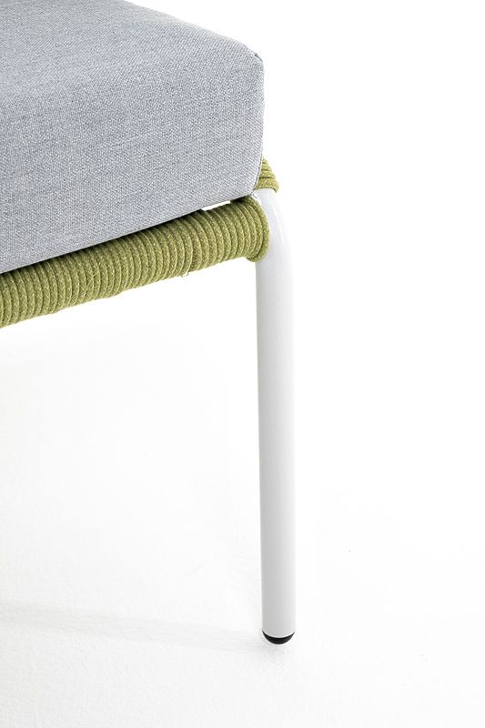 Диван двухместный Милан 4SIS из роупа (веревки), каркас алюминий светло-серый (RAL7035) шагрень, роуп салатовый меланж круглый, ткань светло-серая фото 4