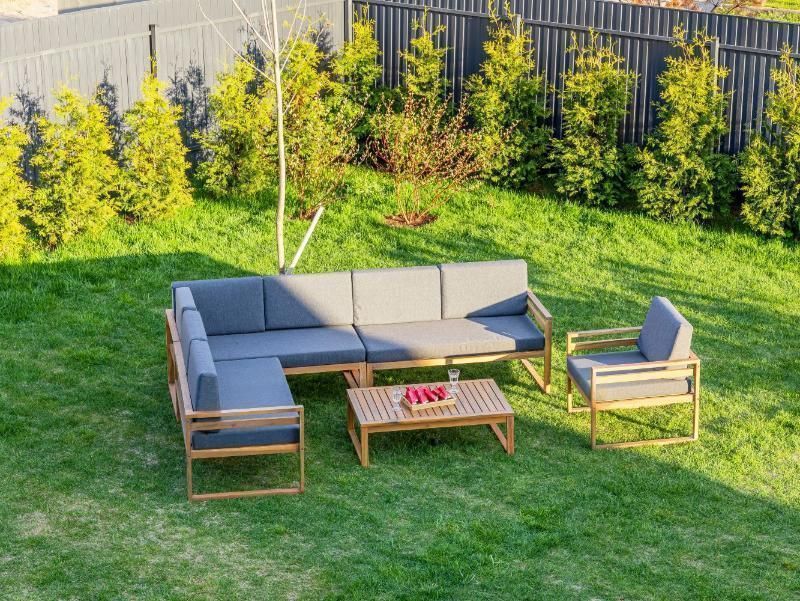 Лаунж-зона Brooklyn Royal Family из дерева с угловым диваном, цвет серый фото 12