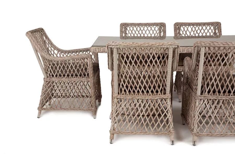 Плетеная обеденная группа Латте-160 L 4SIS из искусственного ротанга, цвет бежевый фото 6