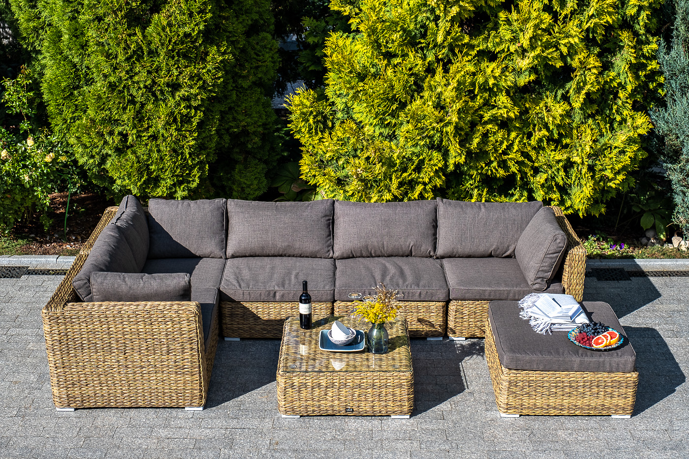 Лунго трансформирующаяся лаунж-зона из искусственного ротанга (гиацинт), цвет соломенный фото 5