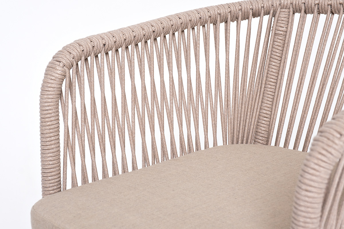 Марсель стул барный плетеный из роупа, каркас из стали белый муар, роуп бежевый круглый, ткань бежевая 15052 фото 4