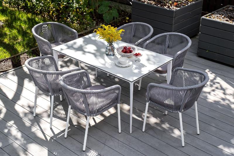 Обеденная группа Малага 4SIS на 6 персон со стульями "Марсель", каркас белый, роуп светло-серый фото 1