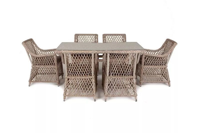 Плетеная обеденная группа Латте-160 L 4SIS из искусственного ротанга, цвет бежевый фото 5