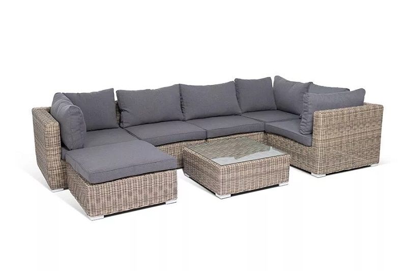 Модуль диванный прямой Лунго 4SIS из искусственного ротанга, цвет соломенный с подушками фото 4