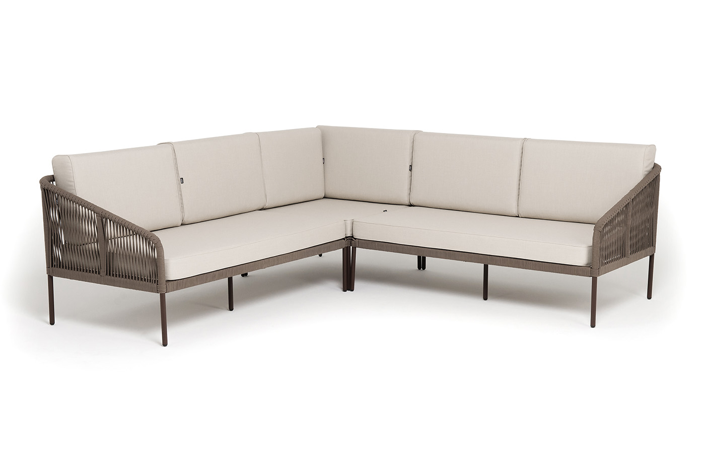 Канны диван модульный плетеный из роупа, каркас алюминий коричневый (RAL8016) муар, роуп коричневый круглый, ткань бежевая 15052 фото 2