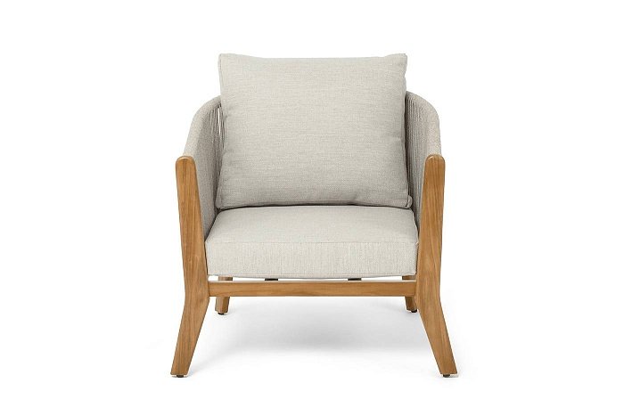 Кресло Сидней 4SIS плетеное из роупа, основание тик, каркас алюминий бежевый, роуп бежевый, ткань бежевая фото 2