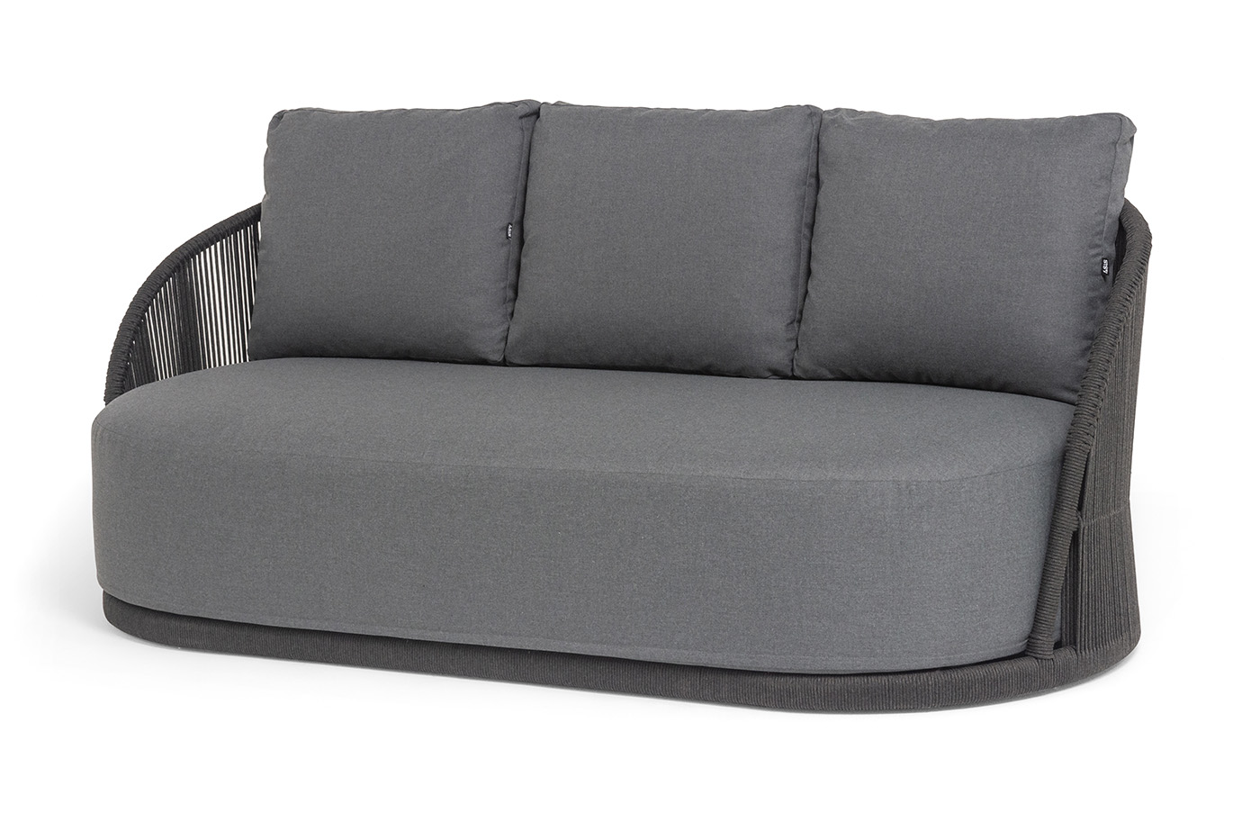 Монтелла диван 3-местный плетеный из роупа, каркас алюминий темно-серый (RAL7024) муар, роуп темно-серый круглый, ткань темно-серая 027 фото 1