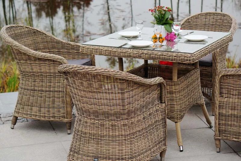 Обеденная группа Фредо 4SIS из искусственного ротанга, цвет соломенный фото 7