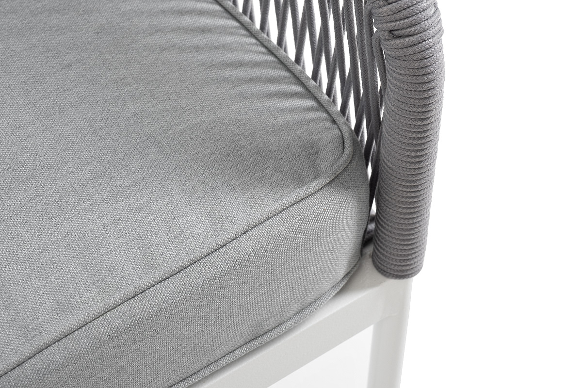 Канны левый модуль плетеный из роупа, каркас алюминий белый муар, роуп светло-серый круглый, ткань светло-серая фото 5