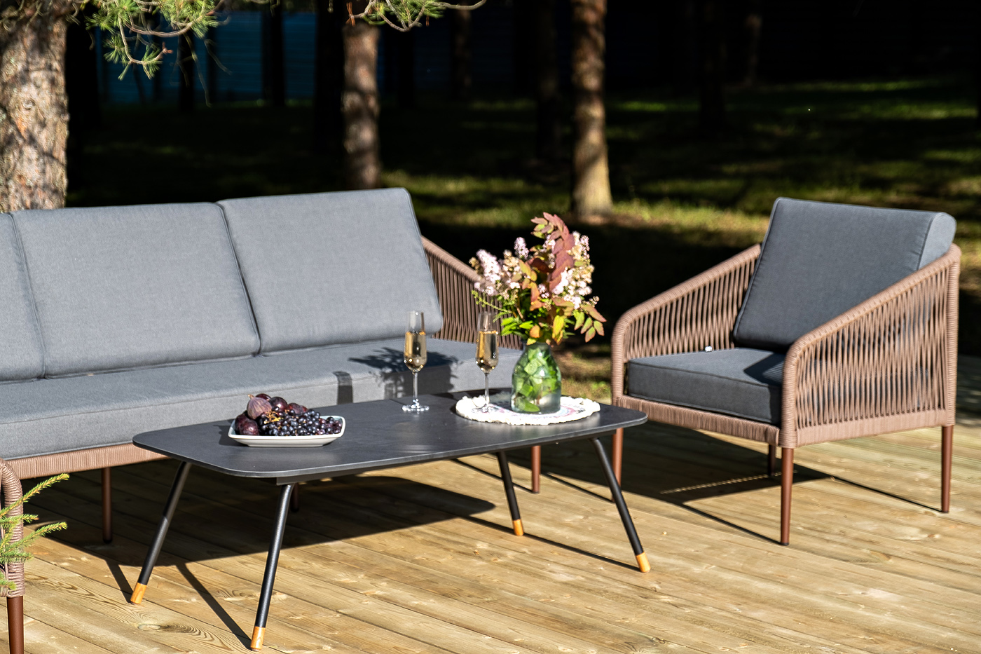 Канны лаунж-зона 5-местная плетеная из роупа (веревки), роуп коричневый фото 5