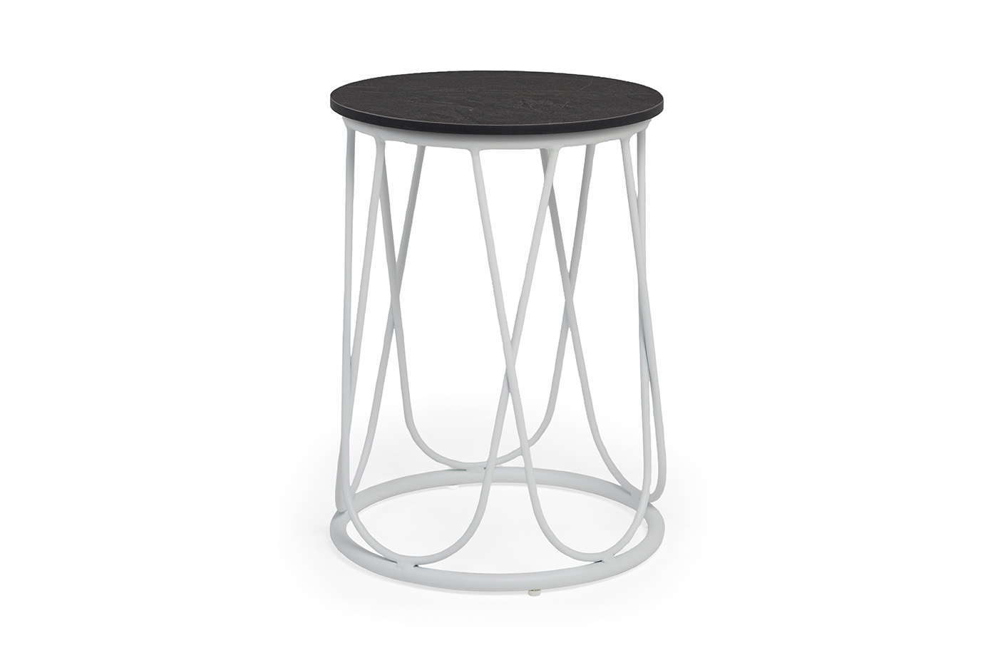 Перу журнальный стол из HPL круглый Ø40 H55, каркас из алюминия белый (RAL 9016) муар, цвет столешницы серый мрамор фото 1