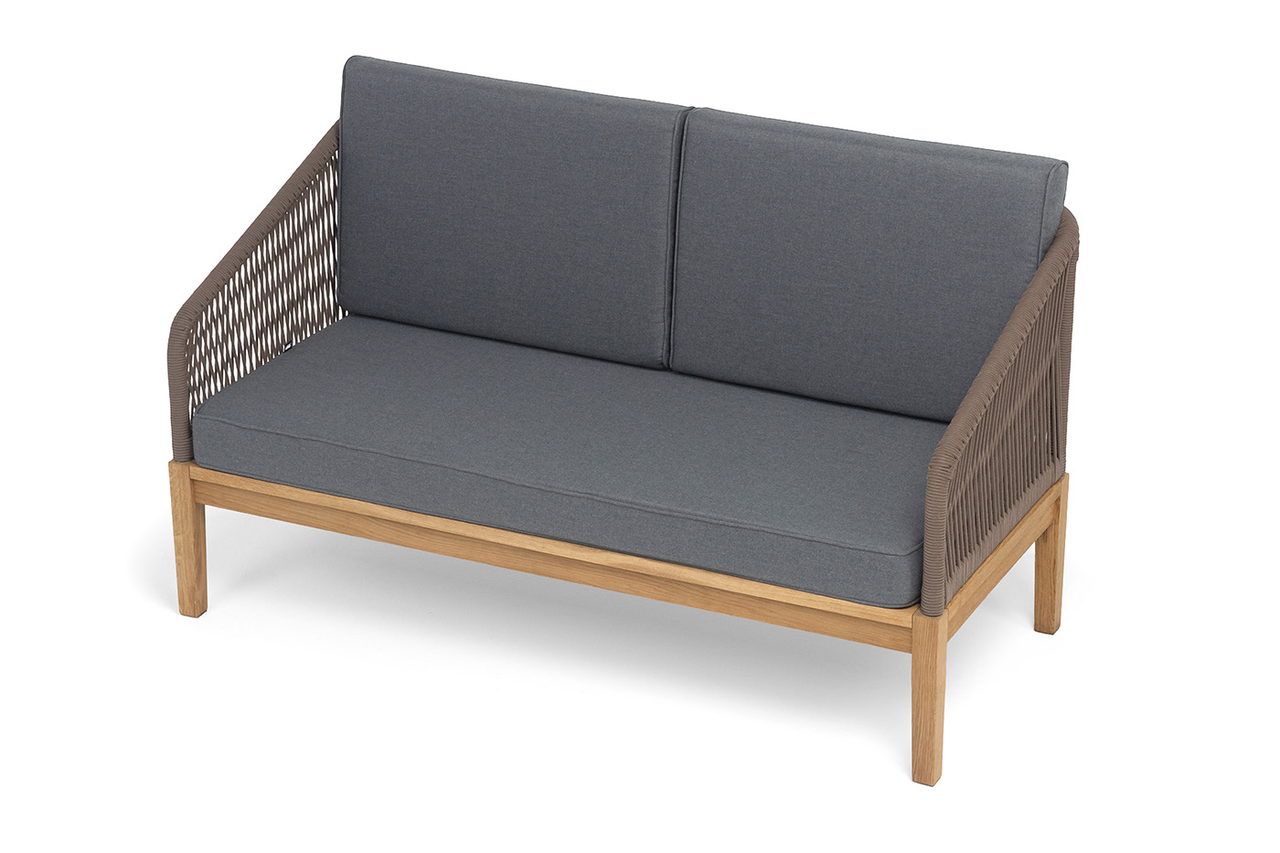 Канны диван 2-местный плетеный из роупа, основание дуб, роуп коричневый круглый, ткань темно-серая 027 NEW фото 4