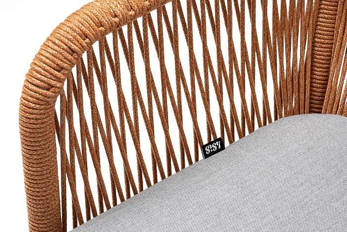 Стул Лион 4SIS плетеный из роупа, каркас из стали светло-серый (RAL7035) муар, роуп оранжевый меланж круглый, ткань светло-серая фото 2