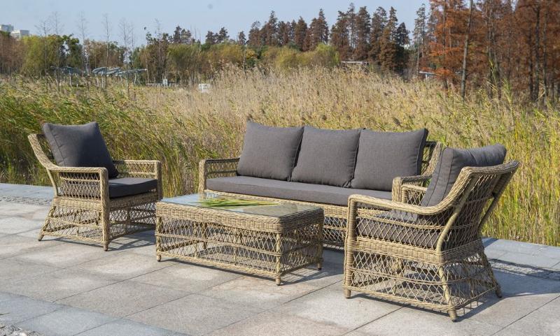 Лаунж-зона Гранд Латте 4SIS из искусственного ротанга, цвет соломенный фото 1
