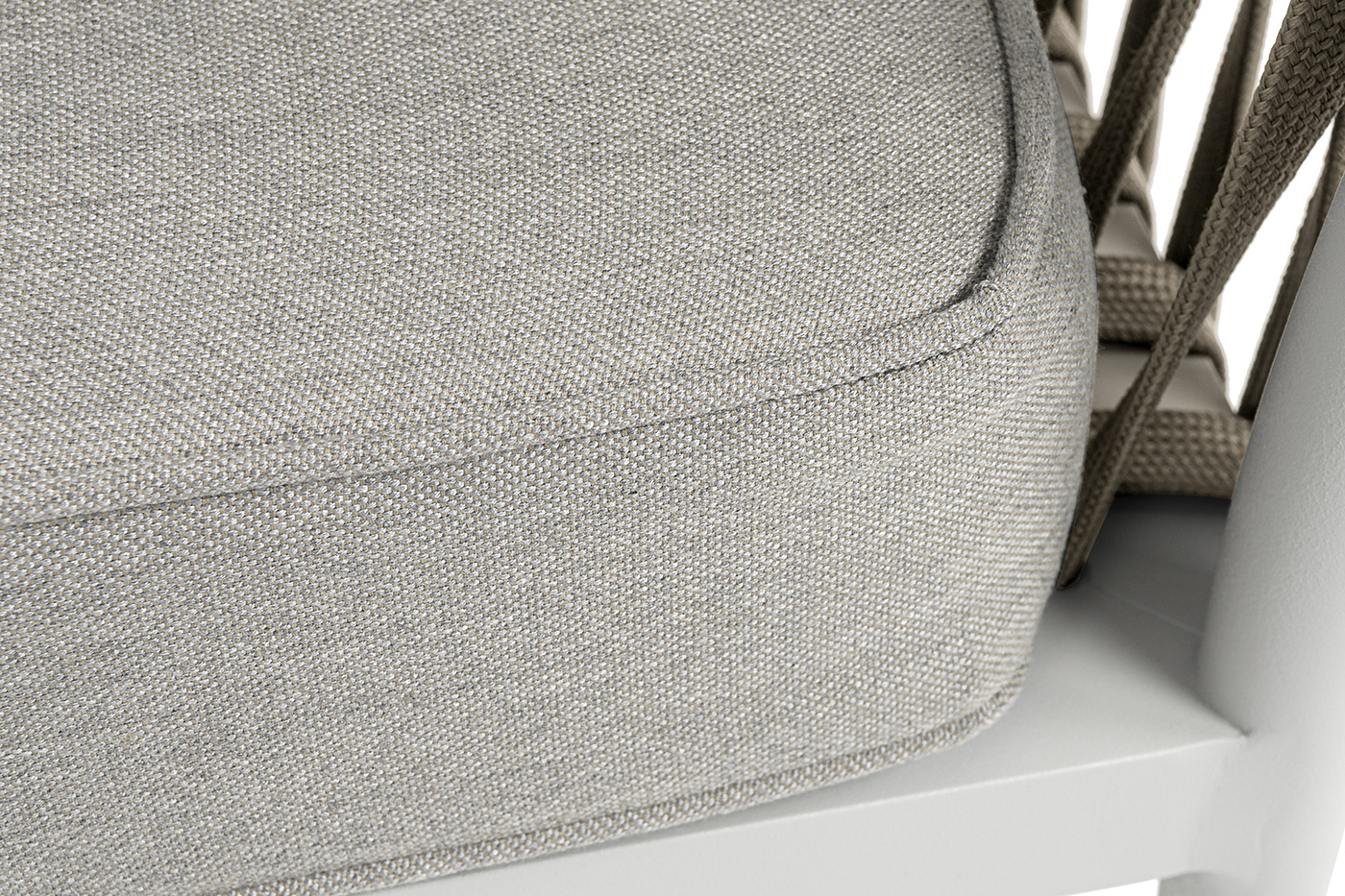 Касабланка диван модульный плетеный из роупа, каркас алюминий, роуп серо-коричневый 23мм, ткань бежевая 15052 фото 6