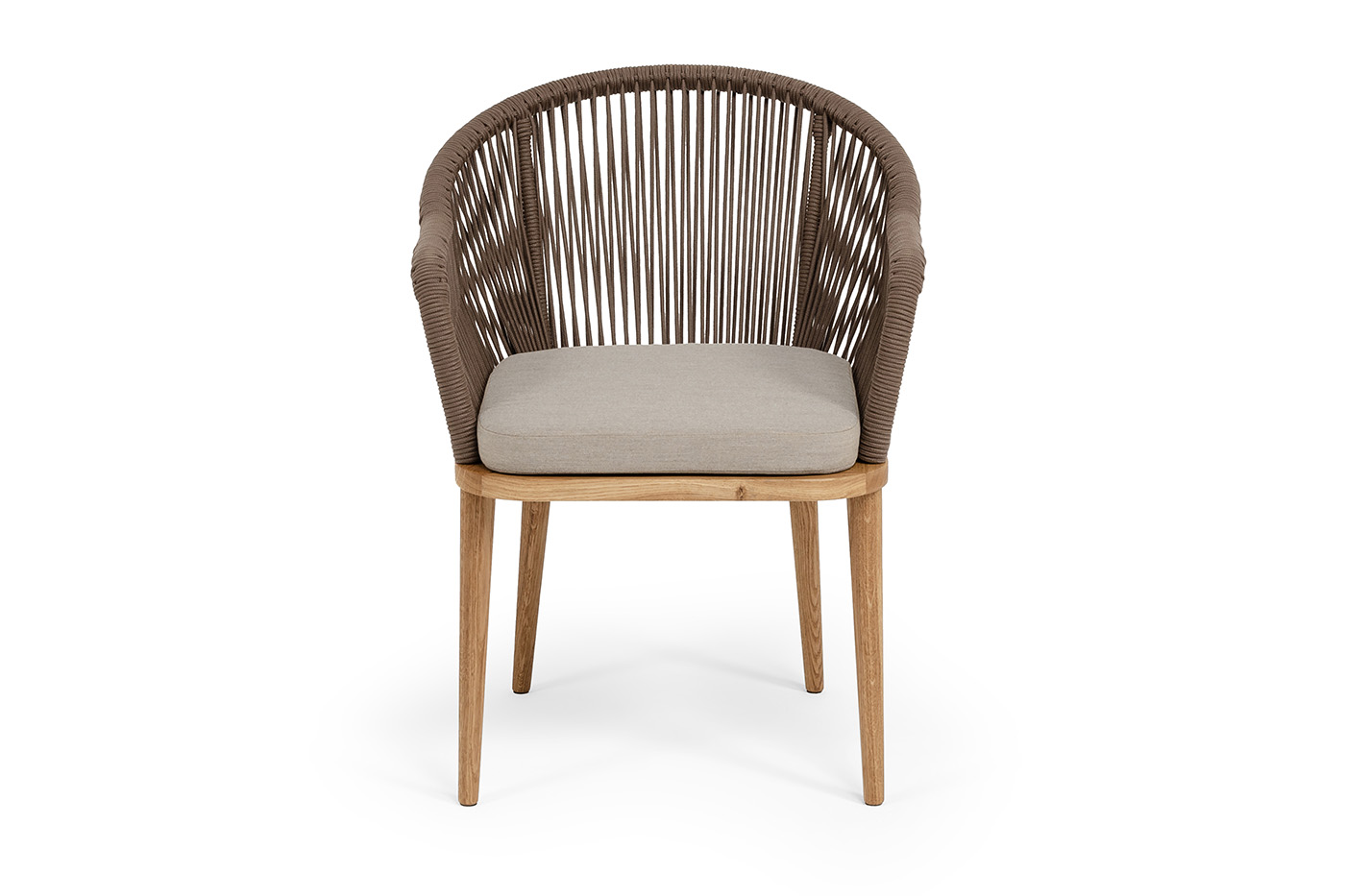Лион стул плетеный из роупа, основание дуб, роуп коричневый круглый, ткань бежевая 15052 фото 3