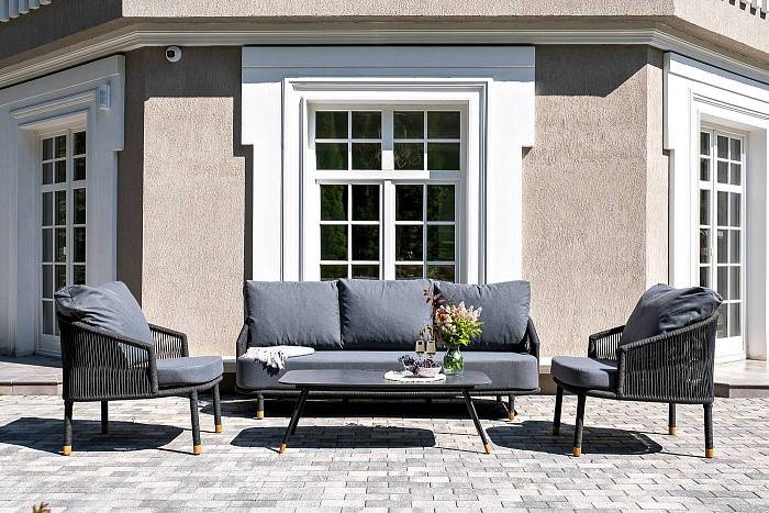 Лаунж-Зона Верона 4SIS 5-местная плетеная из роупа (веревки), каркас алюминиевый темно-серый, роуп темно-серый фото 2