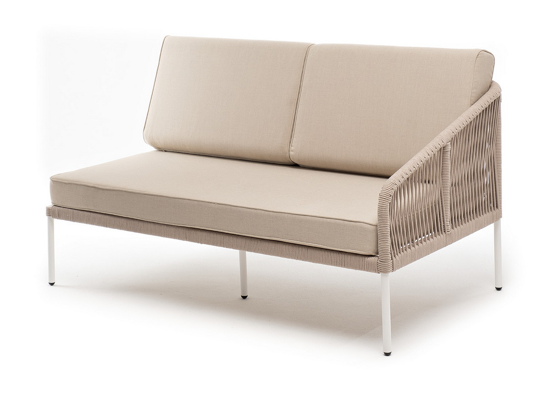 Канны левый модуль плетеный из роупа, каркас алюминий белый муар, роуп бежевый круглый, ткань бежевая 15052 фото 1