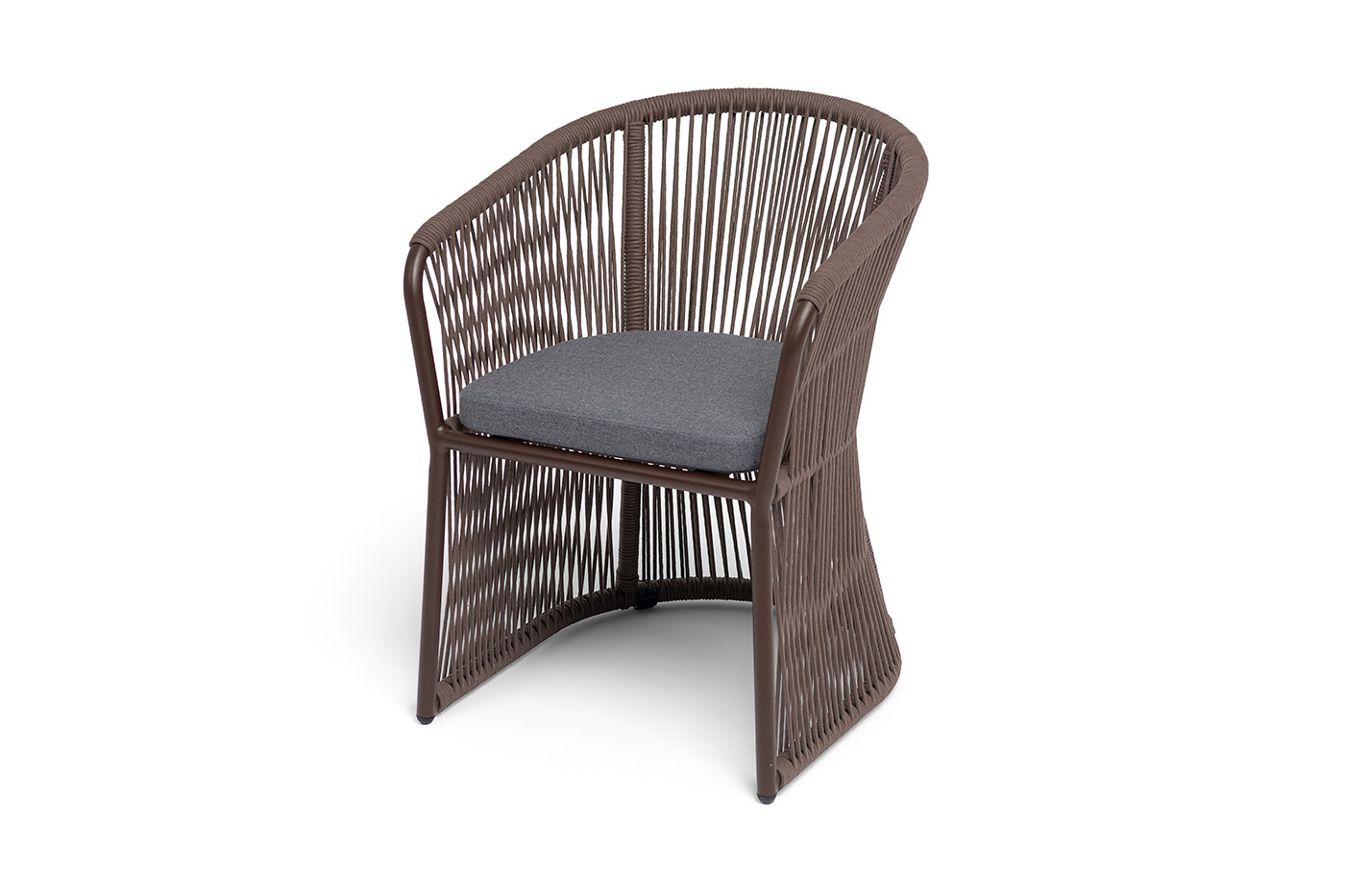 Романо стул плетеный из роупа, каркас алюминий коричневый (RAL8016) муар, роуп коричневый круглый, ткань темно-серая 027 фото 1