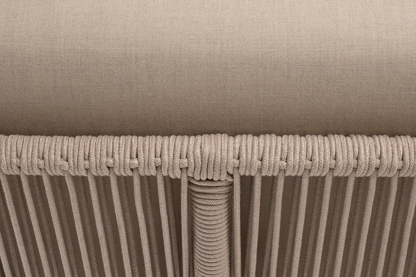 Канны угловой модуль плетеный из роупа, каркас алюминий белый муар, роуп бежевый круглый, ткань бежевая 15052 фото 5