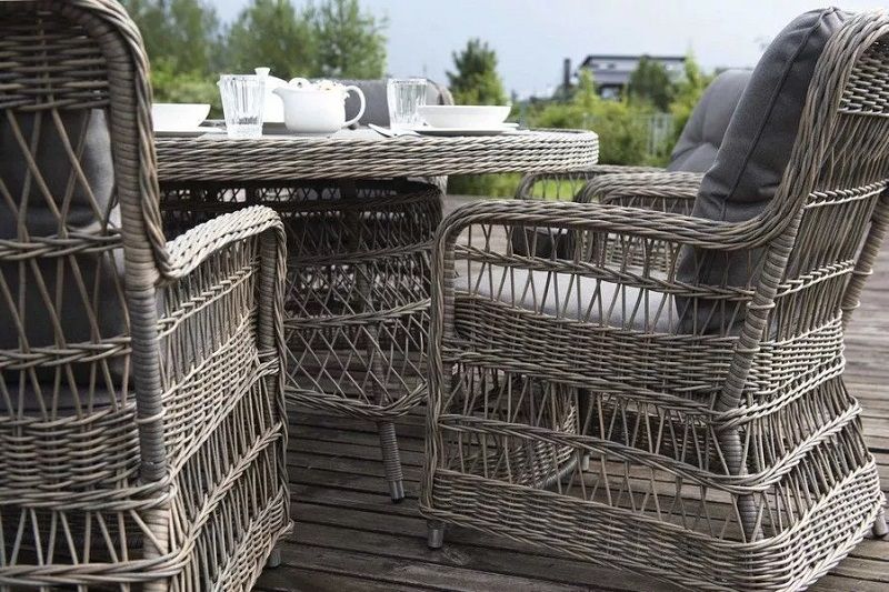 Плетеный обеденный стол Неаполь 4SIS из искусственного ротанга, цвет серо-соломенный фото 7