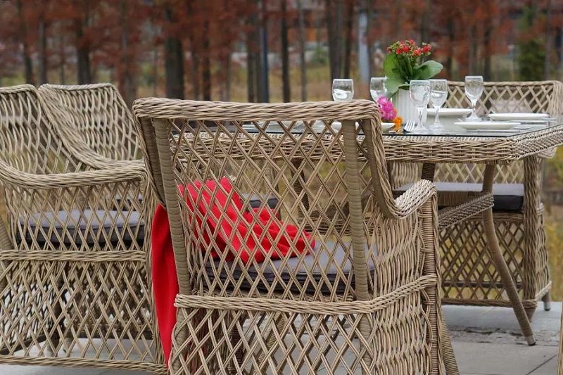 Плетеная обеденная группа Айриш 4SIS из искусственного ротанга, цвет соломенный фото 5