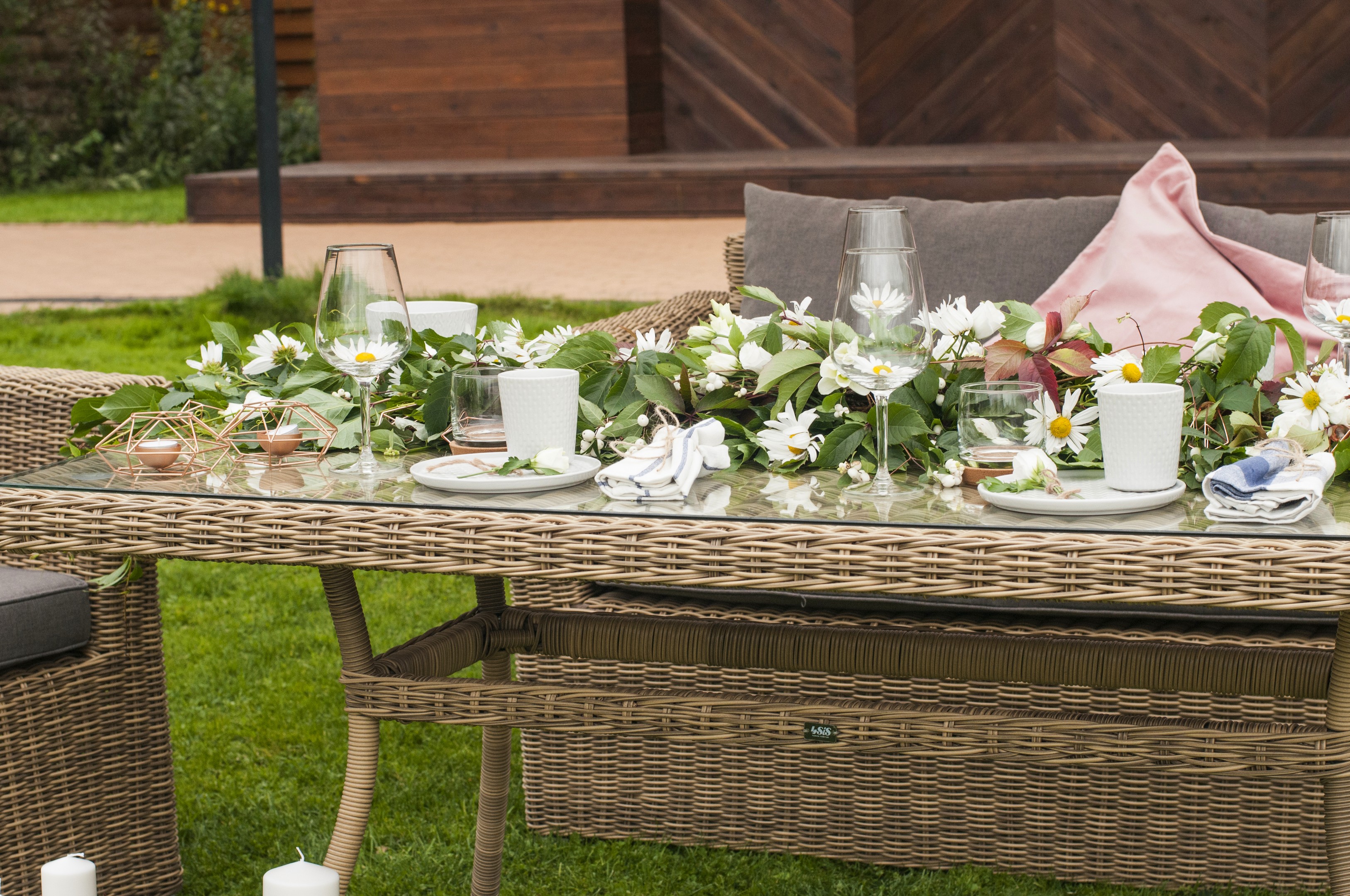 Латте плетеный стол из искусственного ротанга 200х90см, цвет соломенный фото 5