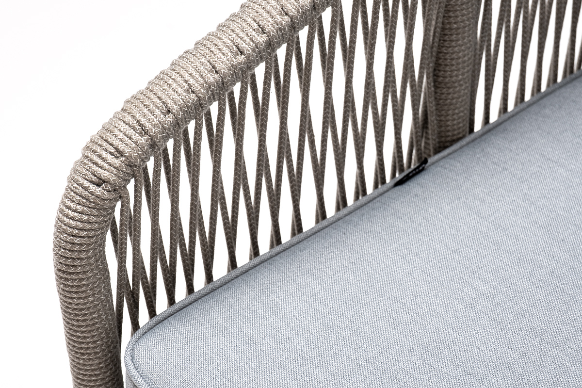 Канны кресло плетеное из роупа, каркас алюминий светло-серый (RAL7035) муар, роуп серый меланж круглый, ткань светло-серая фото 5