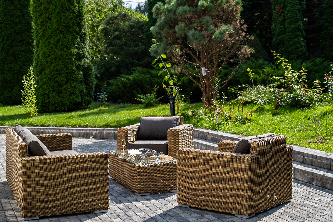 Боно лаунж-зона из искусственного ротанга, цвет соломенный фото 5