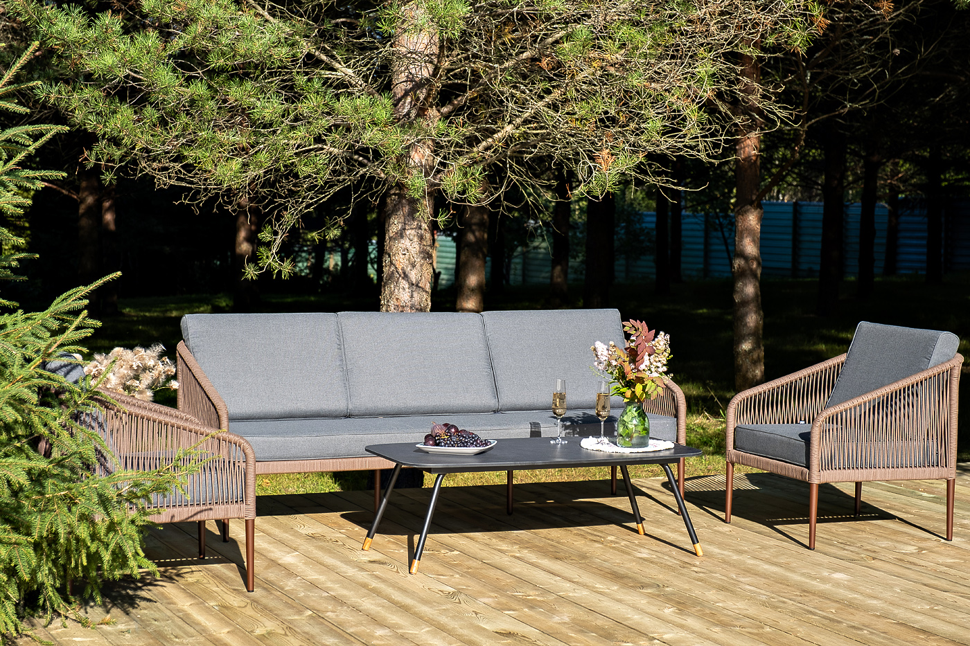 Канны лаунж-зона 5-местная плетеная из роупа (веревки), роуп коричневый фото 3