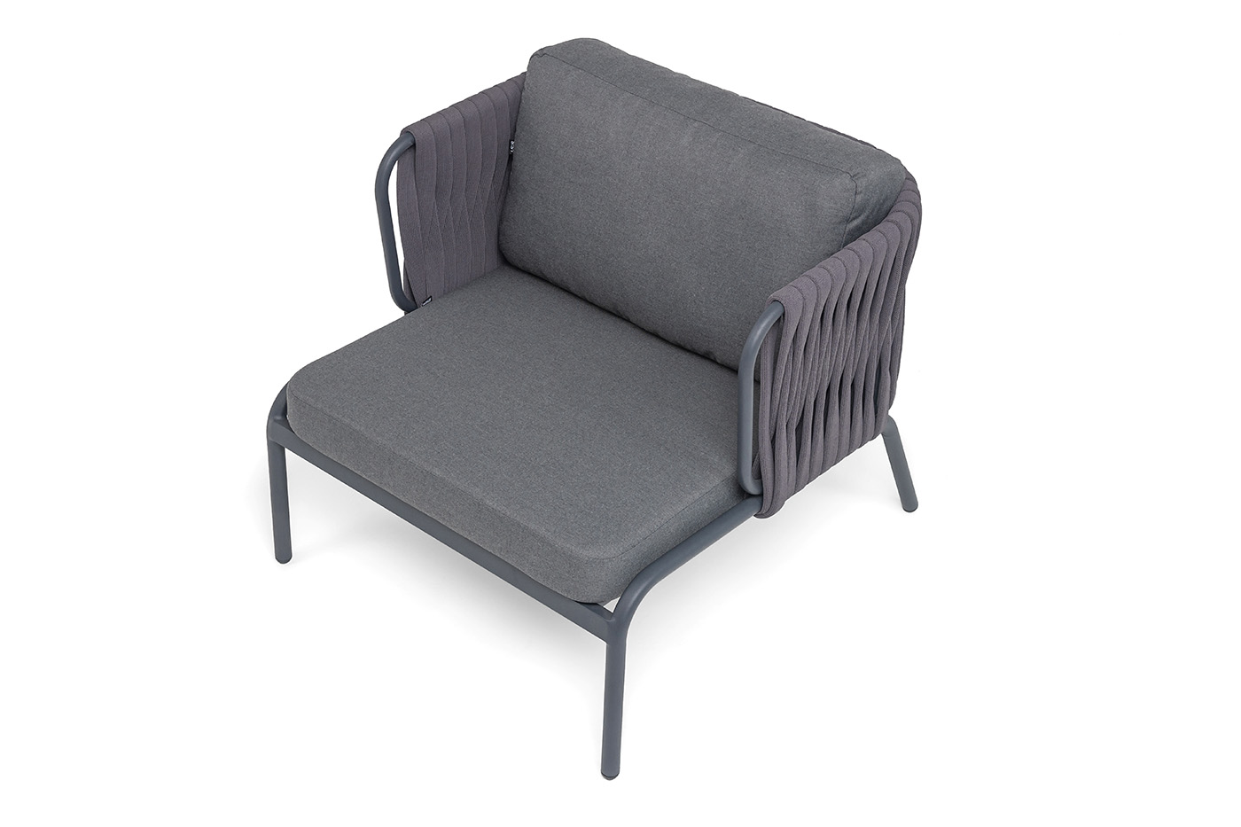 Ронда кресло плетеное из роупа, каркас алюминий темно-серый (RAL7024) муар, роуп серый 40 мм tex, ткань темно-серая 027 фото 4