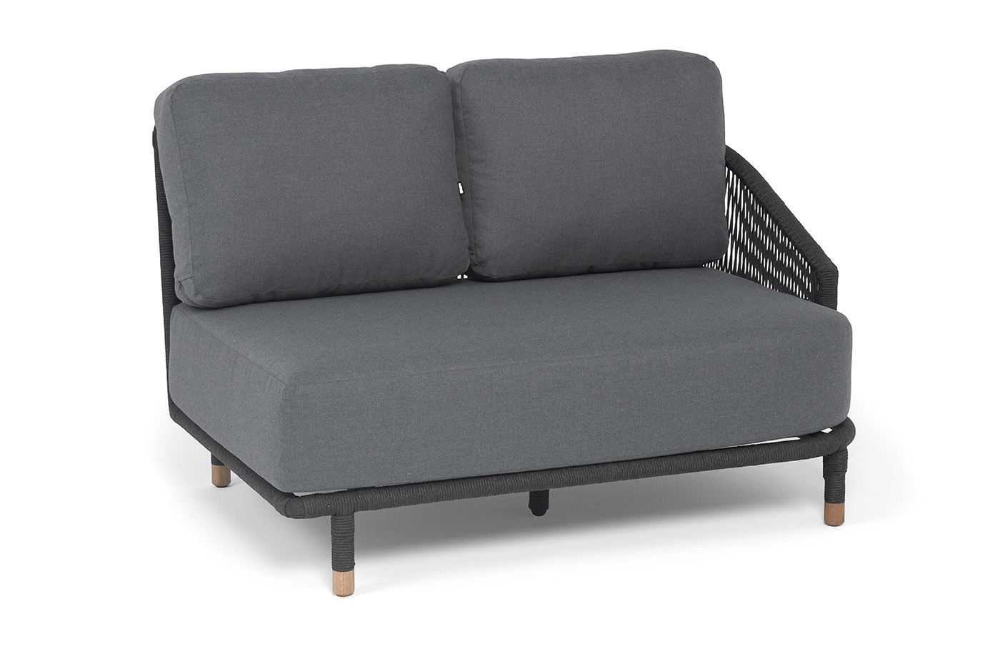 Верона левый модуль плетеный из роупа, каркас алюминий темно-серый (RAL7024) муар, роуп темно-серый круглый, ткань темно-серая 027, L131х89 фото 3