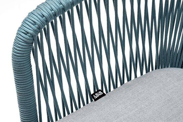 Стул Марсель 4SIS плетеный из роупа, каркас алюминий светло-серый (RAL7035) муар, роуп бирюзовый круглый, ткань светло-серая фото 2