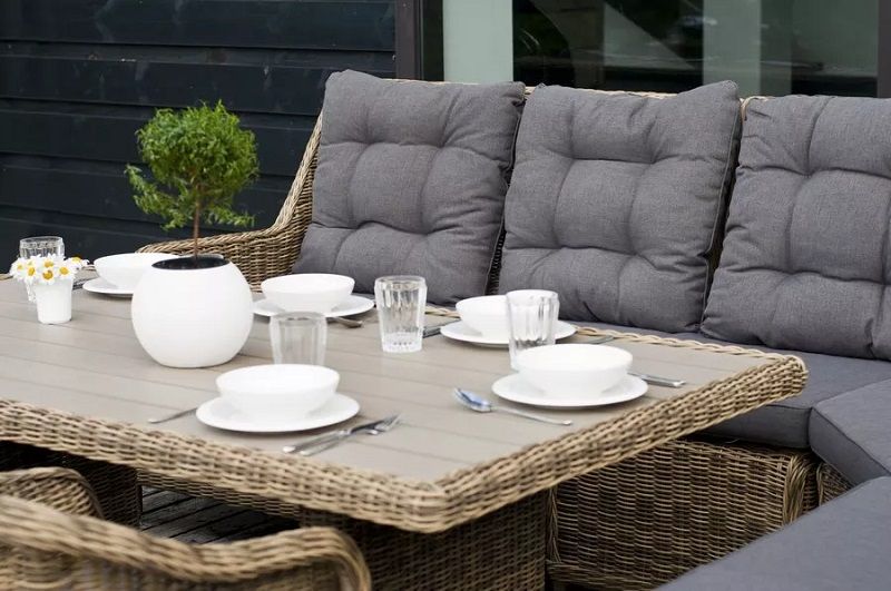 Плетеный обеденный стол Бергамо 4SIS из искусственного ротанга, цвет соломенный фото 5