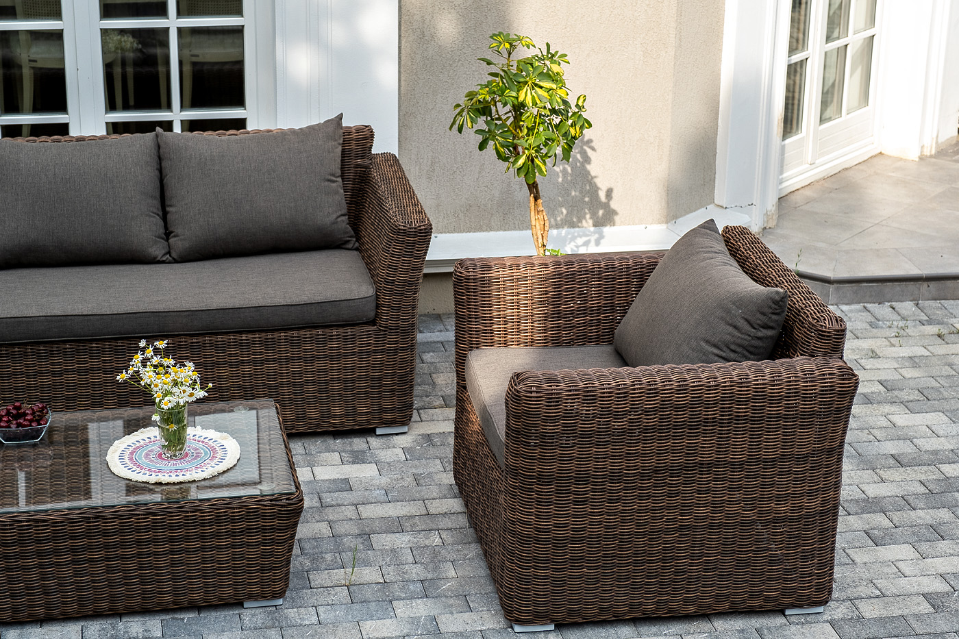 Капучино лаунж-зона из искусственного ротанга, цвет коричневый фото 5