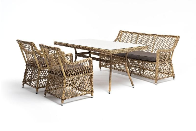 Плетеная обеденная группа Катания 4SIS из искусственного ротанга, цвет соломенный фото 6