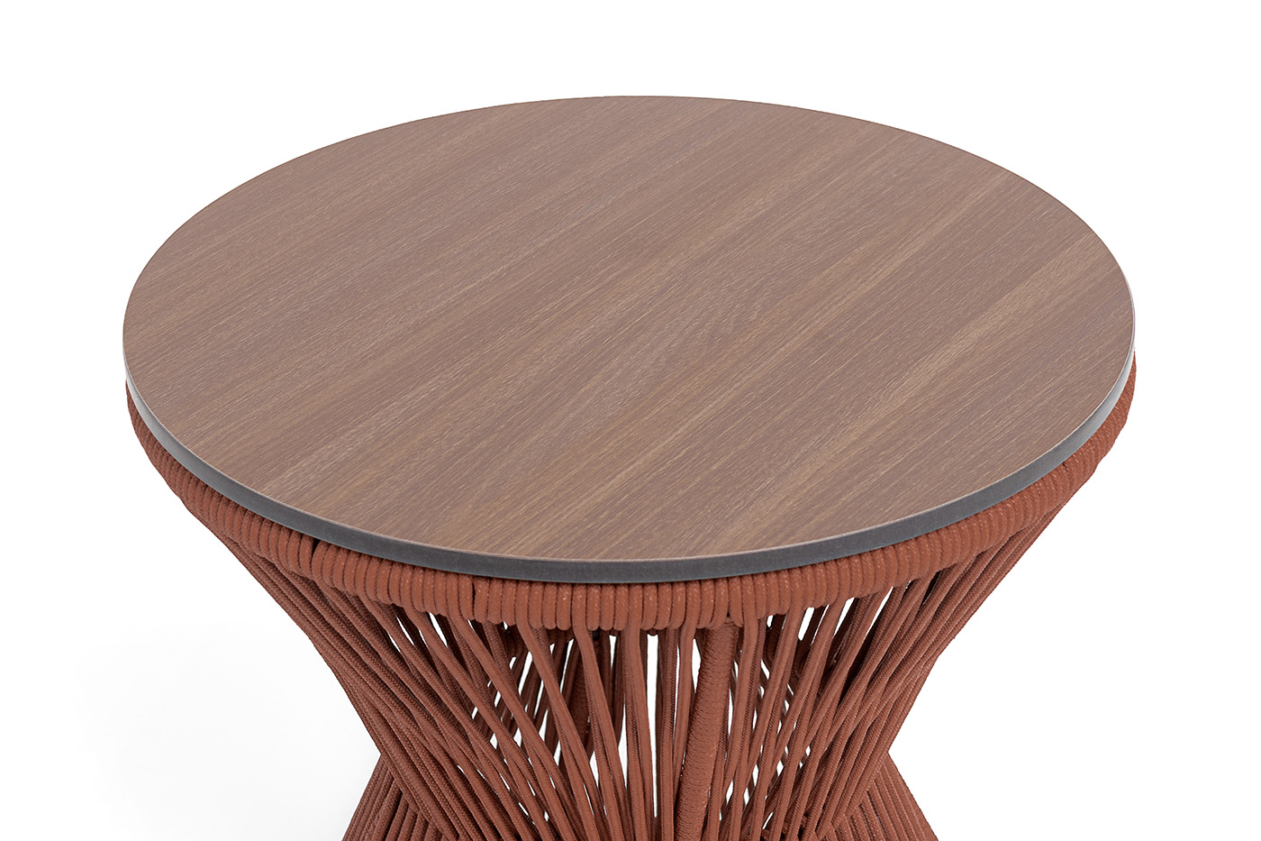 Мадрид журнальный стол из HPL круглый Ø50 H55, каркас из алюминия коричневый (RAL8016) муар, цвет дуб, роуп красный (8372) круглый tex фото 2