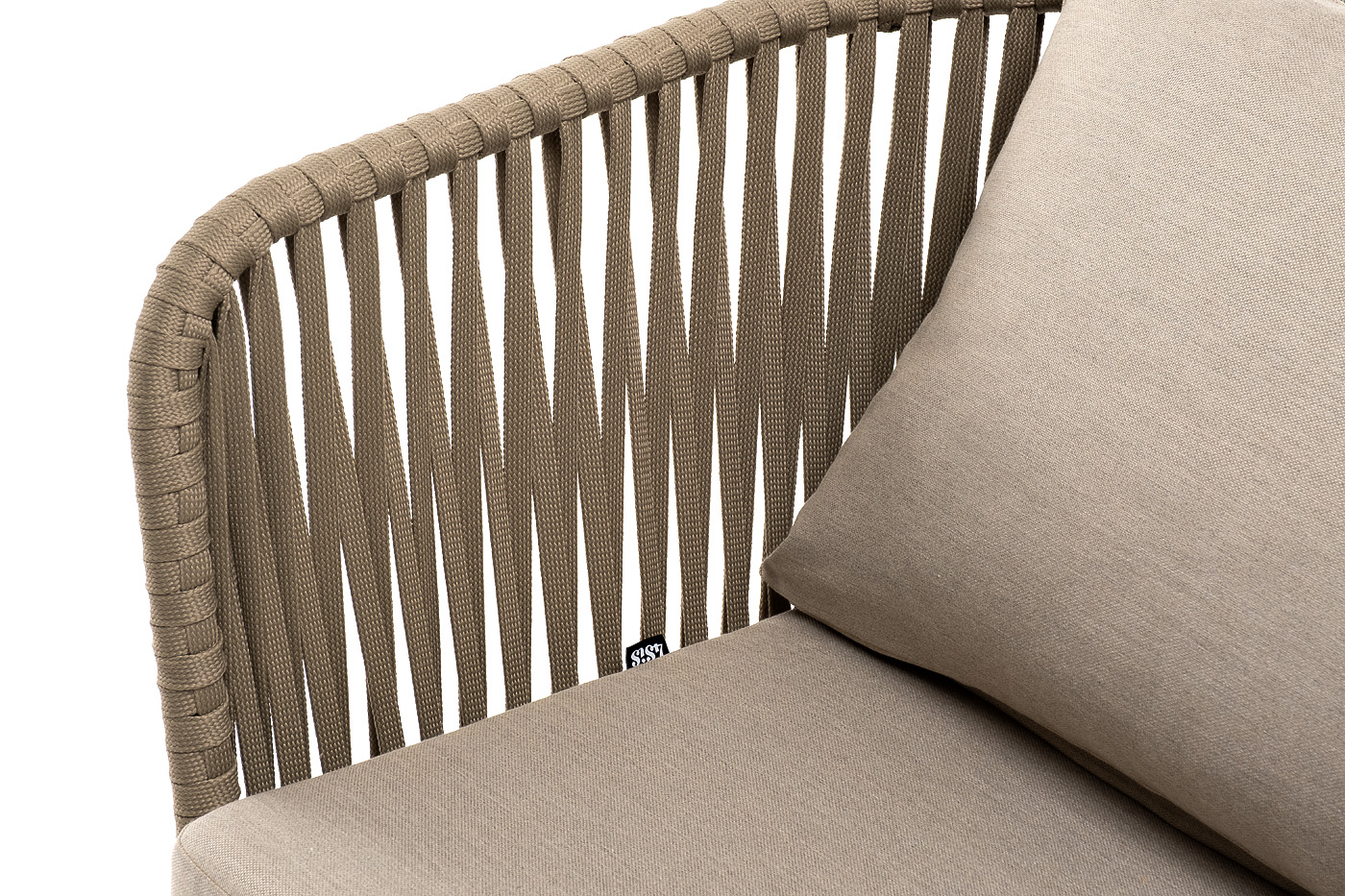 Мальорка кресло плетеное из роупа, основание дуб, роуп серо-коричневый 23мм, ткань бежевая 15052 фото 4