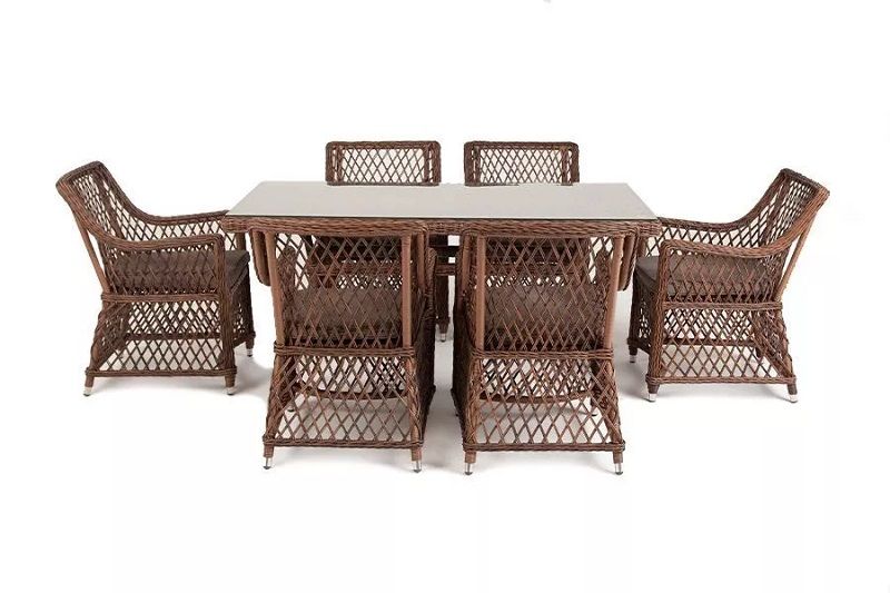 Плетеная обеденная группа Латте-160 L 4SIS из искусственного ротанга, цвет коричневый фото 4